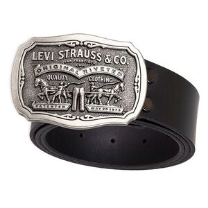 Levi’s Western Double Horse Logo Plaque Buckle Jean Belt Black Leather 3X 50-52